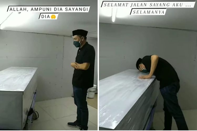 Chico Hakim di depan jenazah istrinya, Citra Soeroso.