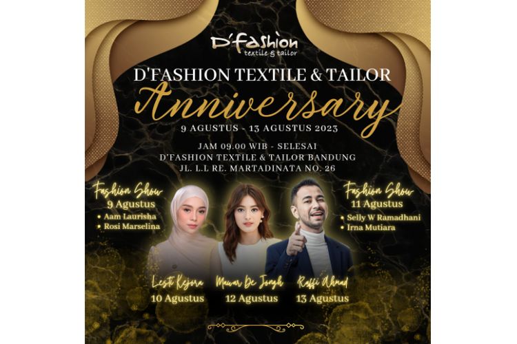 D'Fashion Textile & Tailor Bandung menggelar perayaan hari jadinya dengan menghadirkan selebritas kenamaan dan beragam hadiah.