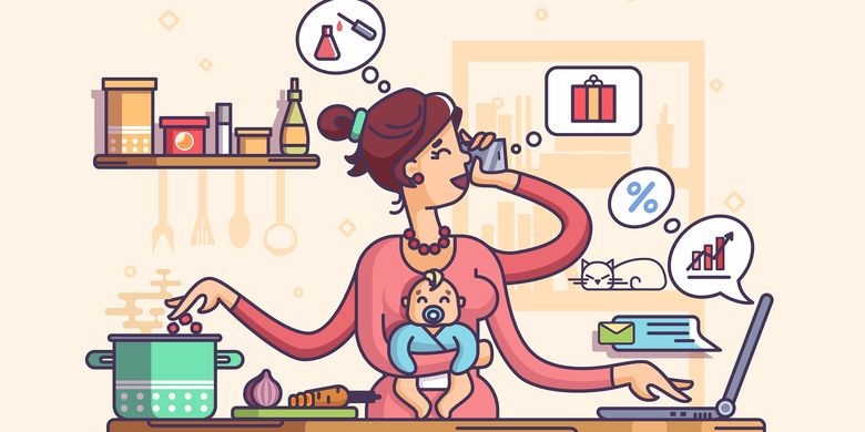 Ilustrasi perempuan dengan kemampuan multitasking yang makin bertambah saja saat ada situasi seperti pandemi corona saat ini.