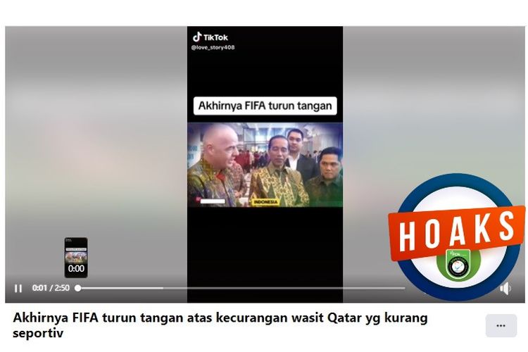Tangkapan layar Facebook narasi yang menyebut FIFA membatalkan kemenangan Qatar atas Indonesia 