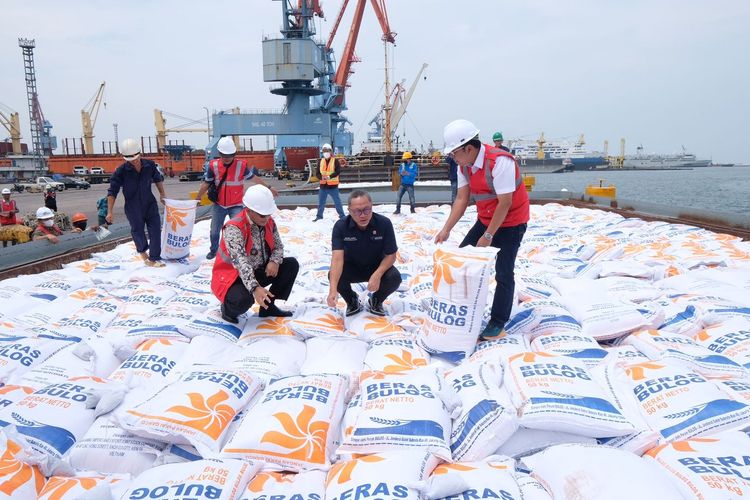 Beras impor yang tiba di Indonesia.