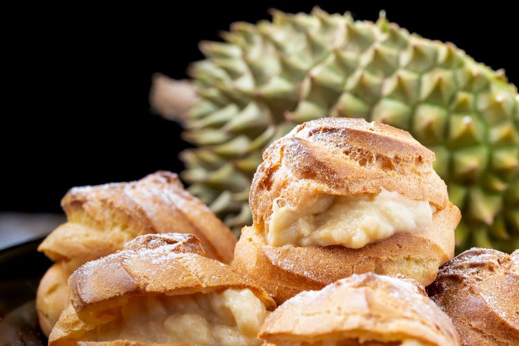 Ilustrasi kue sus krim durian. 