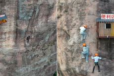Toko Mungil Menggantung di Tebing Besar China, Jual Makanan untuk Pendaki Gunung