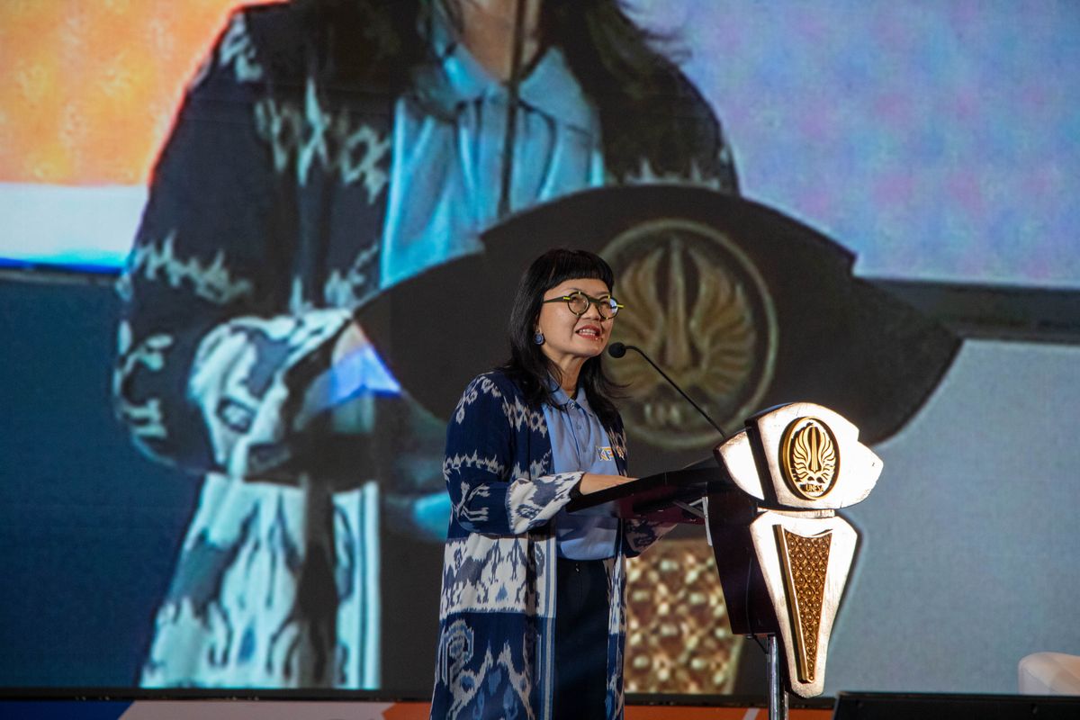 Wamendiktisaintek, Prof Stella Christy dalam agenda Konferensi Puncak Pendidikan Tinggi Indonesia (KPPTI) di Universitas Negeri Surabaya (Unesa) pada Jumat (21/11/2025).