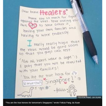 Dukungan dari Felicia Pang Jia Xuan untuk petugas medis di Singapura