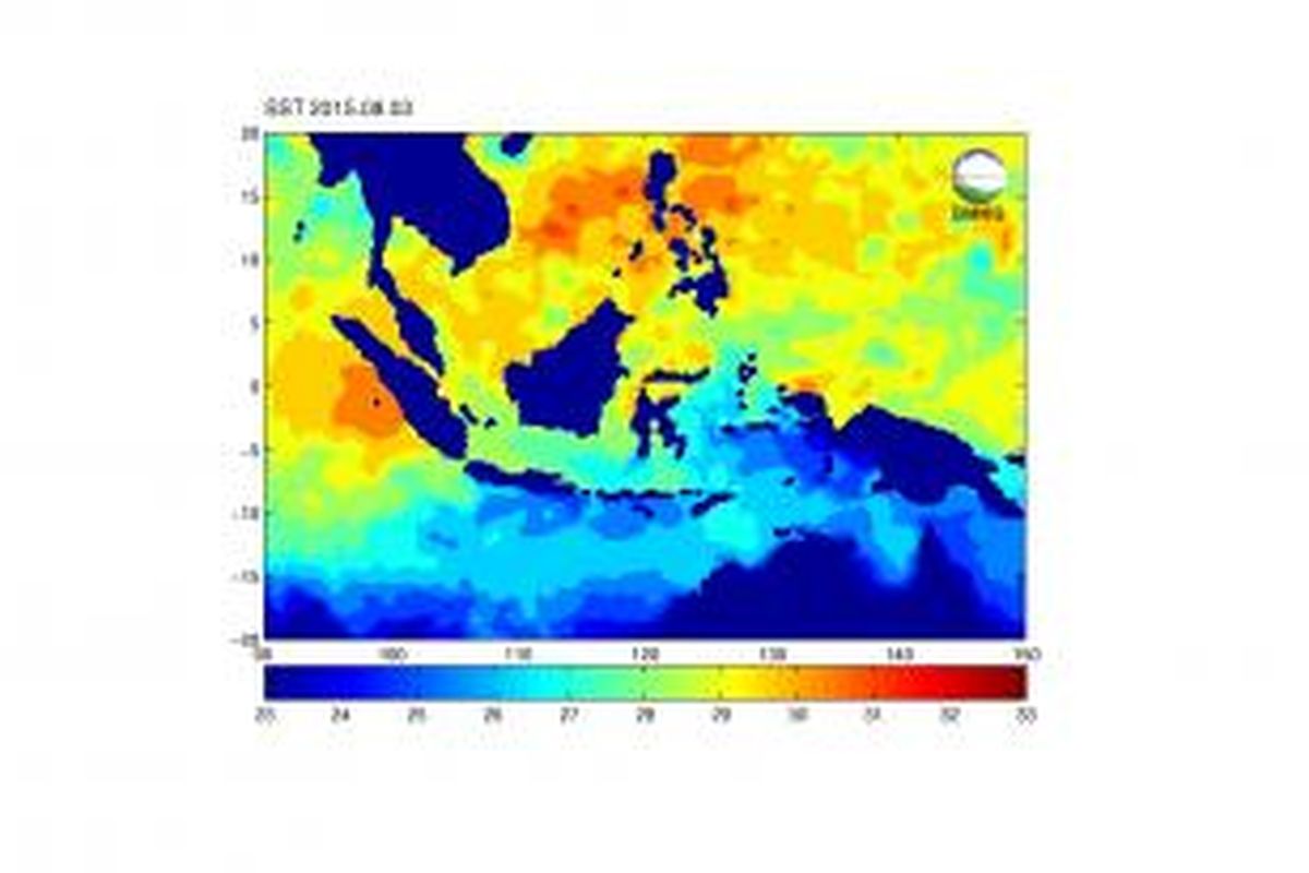 Gambaran suhu muka laut berdasarkan prakiraan BMKG pada per Senin (3/8/2015). 