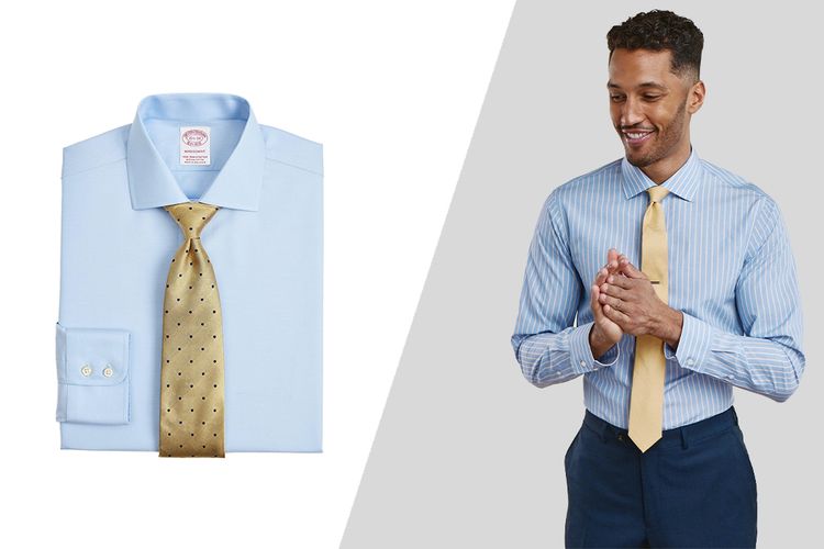 Kemeja biru dengan dasi emas