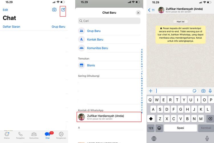 Foto : 2 Cara Kirim Chat WA ke Diri Sendiri Tanpa Simpan Nomor dengan