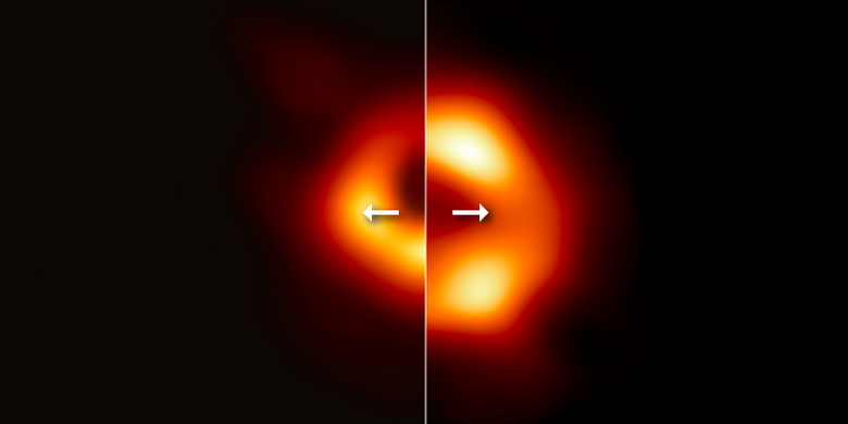 Tangkapan layar lubang hitam M87* (kiri) dan Sgr A* (kanan)