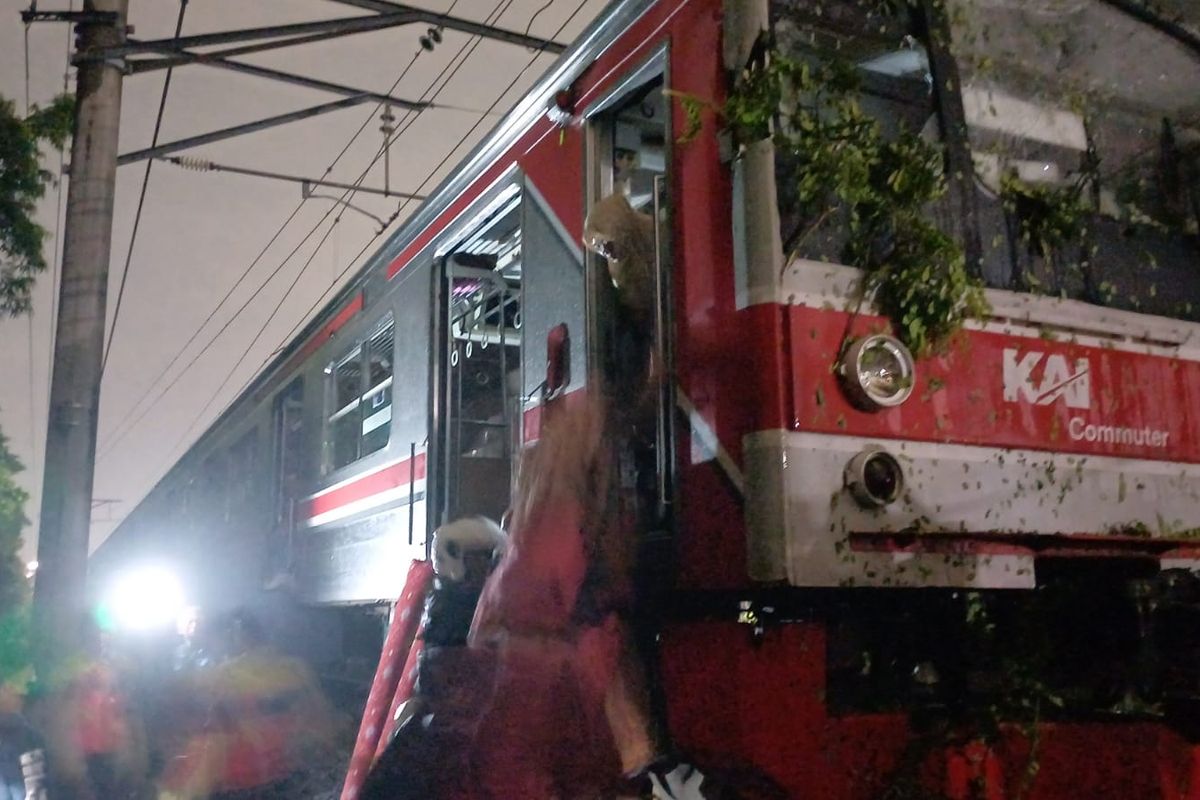 Penumpang rangkaian KRL rute Rangkasbitung-Tanah Abang terpaksa dievakuasi. Peristiwa itu disebabkan adanya pohon tumbang di rel antara Stasiun Pondok Ranji dan Stasiun Kebayoran, Jumat (1/3/2024) petang.
