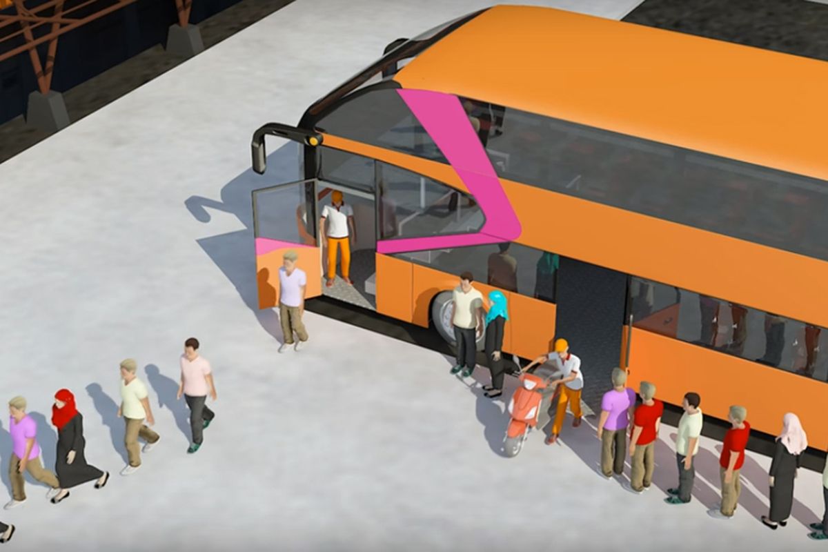 Motobus, bus tingkat yang bisa mengangkut penumpang bersama sepeda motor. 