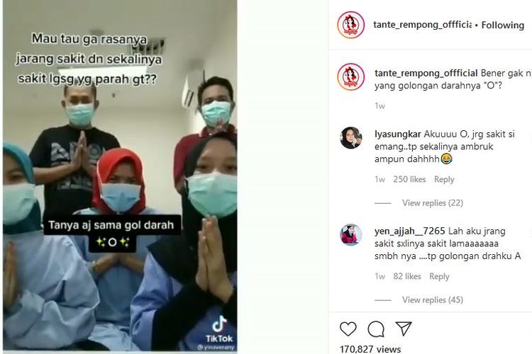 Tangkapan layar Instagram yang memuat informasi pemilik golongan darah O disebut jarang sakit, hanya saja sekalinya sakit akan parah