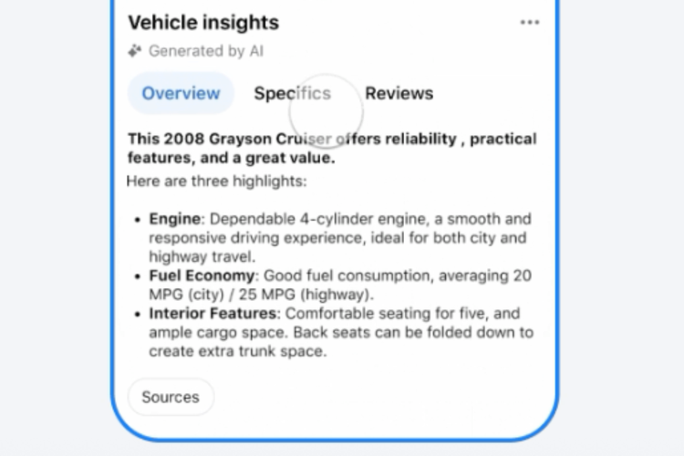 Fitur baru di Marketplace, AI Insights, memungkinkan pengguna mendapat saran dan informasi tambahan (insights) terkait barang yang mereka lihat di platform.