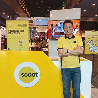 Booth Maskapai Scoot di Singapore Airlines Travel Fair 2023 Gandaria City. 