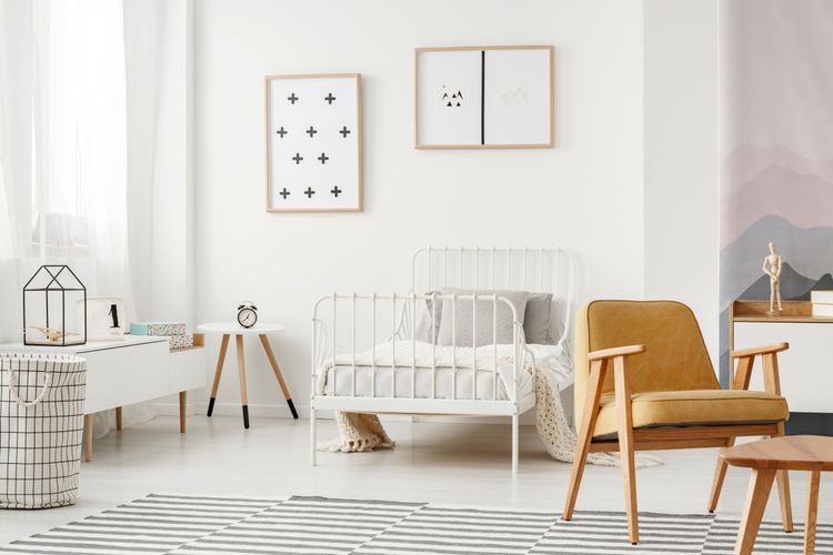 Ilustrasi kamar tidur anak dengan desain minimalis.