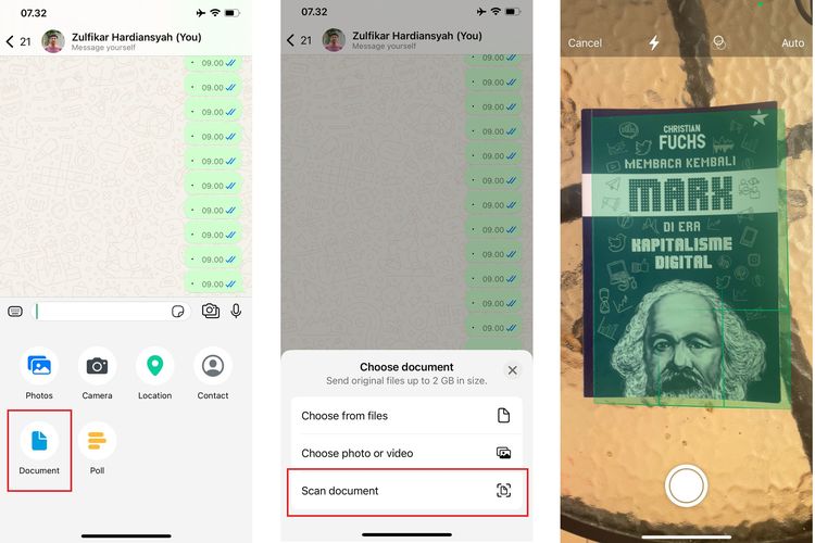 Ilustrasi cara scan dokumen di WhatsApp.