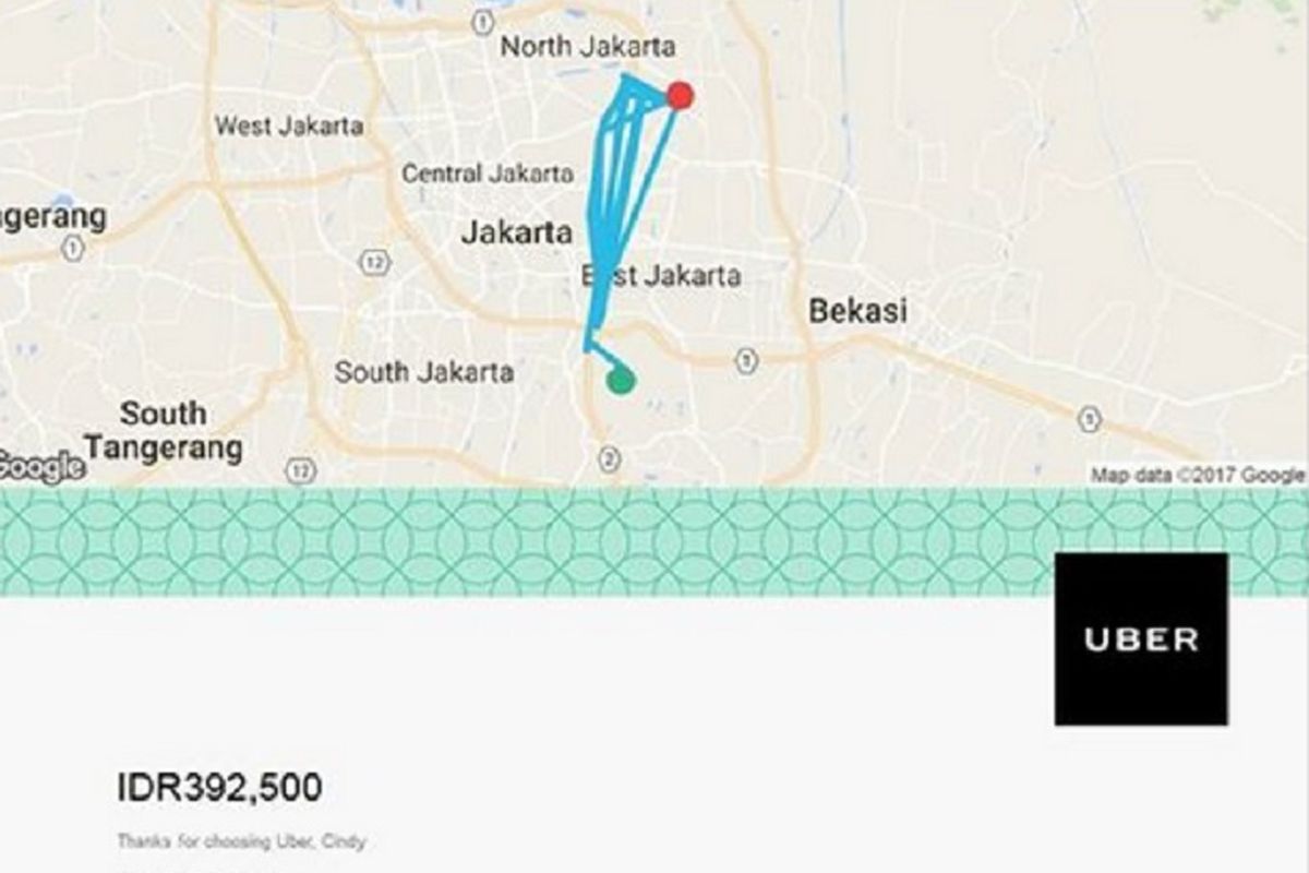 Seorang pengguna Uber menulis pengalamannya di akun Facebook-nya tentang tagihan untuk jasa penggunan Uber mobil yang tidak masuk akal. 