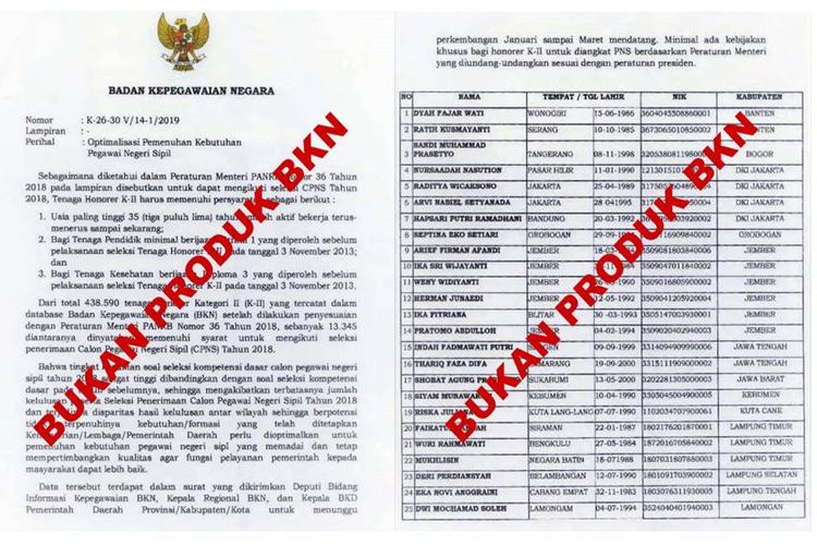 Surat palsu yang mengatasnamakan BKN