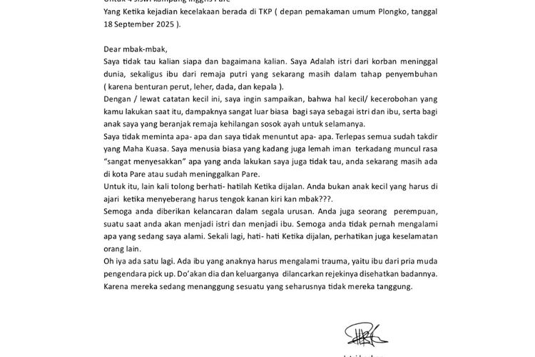 Curahan Hati Seorang Istri yang Kehilangan Suami akibat Pengguna Jalan Tidak Tertib