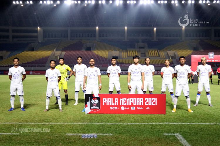 Skuad Arema FC laga ketiga di babak penyisihan grup A Piala Menpora 2021 melawan PSIS Semarang yang berakhir dengan skor 2-3 di Stadion Manahan Solo, Selasa (30/03/2021) malam. 