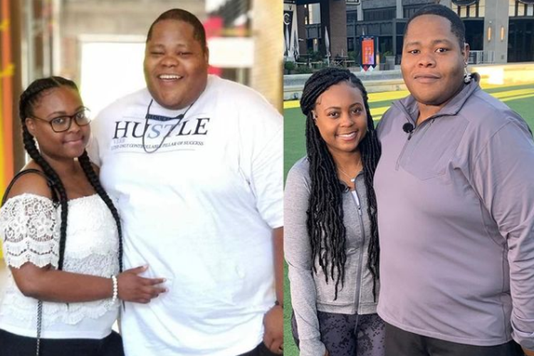 Camille dan Marlon Jones sebelum dan sesudah penurunan berat badan.