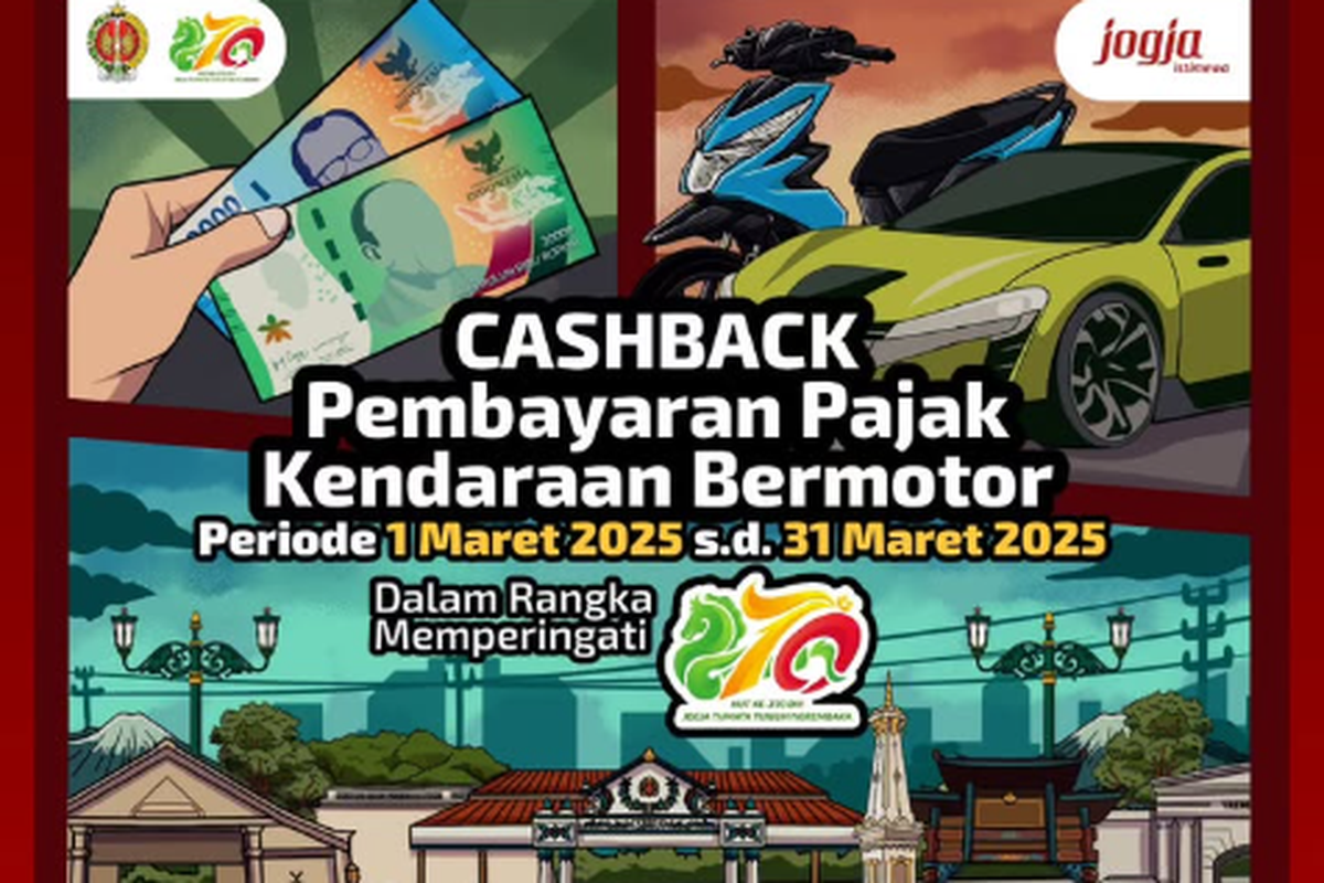 Cashback bayar pajak kendaraan di DIY selama bulan Maret 2025.