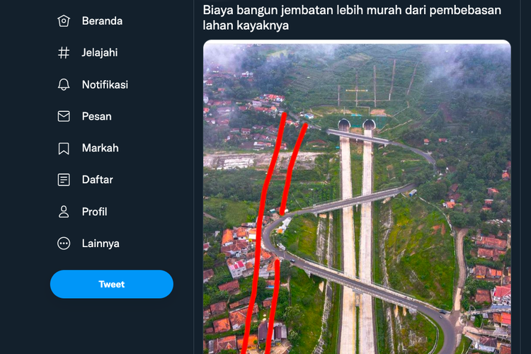 Tangkapan layar soal unggahan warganet kenapa Jalan Tol Cisumdawu dibuat berkelok dan tidak lurus? 