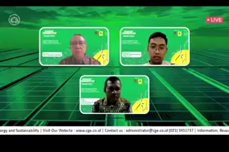 Tangkapan layar webinar bertajuk ?Urgensi Penggunaan Listrik dengan Transisi Energi dari Fosil ke Energi Baru Terbarukan? yang digelar oleh Chakra Giri Energi Indonesia, Selasa (31/10/2023).