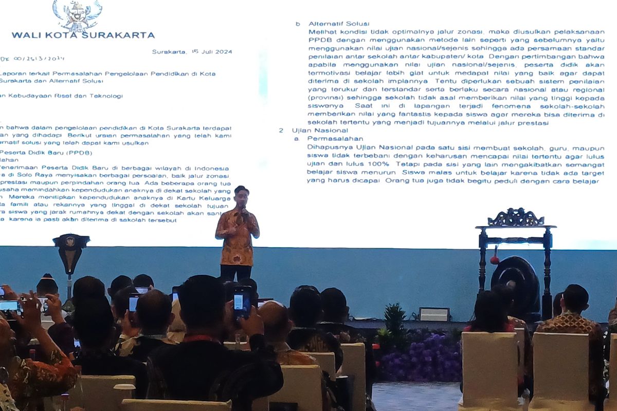 Gibran Rakabuming saat menunjukkan suratnya dulu yang ditujukan ke Nadiem Makarim namun tak mendapat balasan.