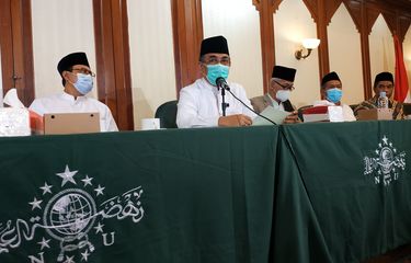 Ketua Umum Pengurus Besar Nahdlatul Ulama (PBNU) Yahya Cholil Staquf mengumumkan susunan kepengurusan PBNU periode 2022-2027 pada Rabu (12/1/2022).