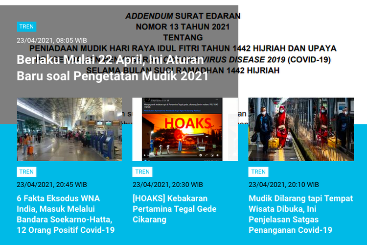 Berita terpopuler Tren sepanjang Jumat (23/4/2021) hingga Sabtu (24/4/2021). 