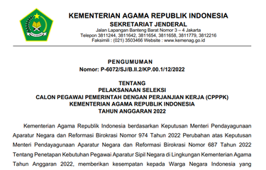 Penerimaan PPPK Kemenag 2022
