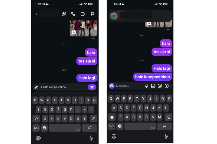 Ilustrasi cara buat font tebal dan besar di DM IG