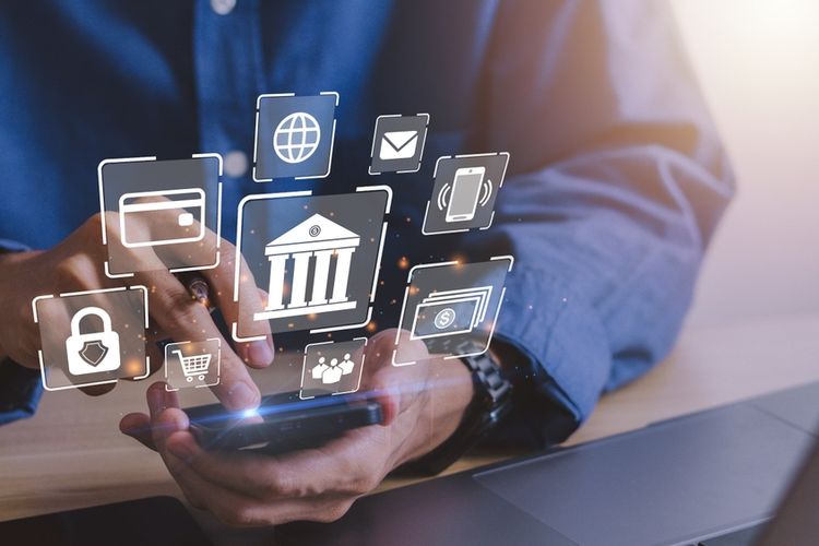 Ilustrasi digital banking, perbankan digital, layanan perbankan digital. 