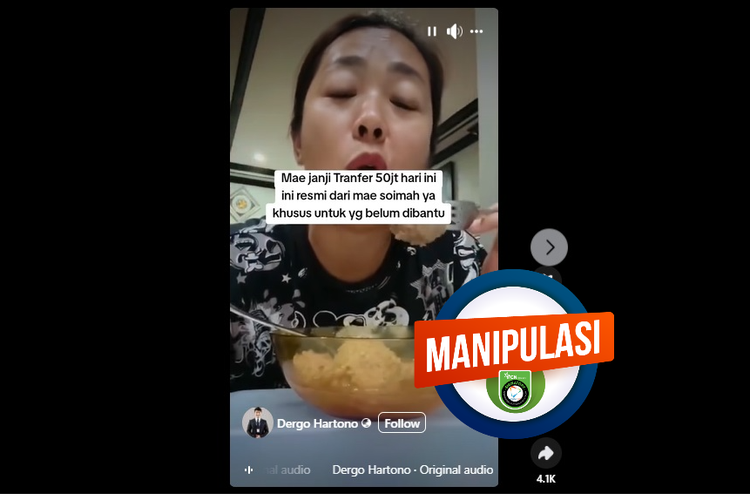 Tangkapan layar Facebook video yang mengeklaim Soimah menjanjikan bantuan Rp 50 juta