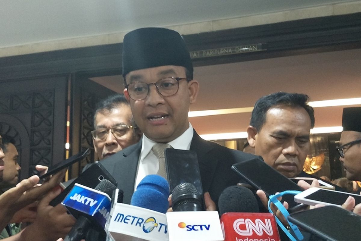 Gubernur DKI Jakarta Anies Baswedan di Gedung DPRD DKI Jakarta, Jalan Kebon Sirih, Jakarta Pusat, Senin (19/8/2019).