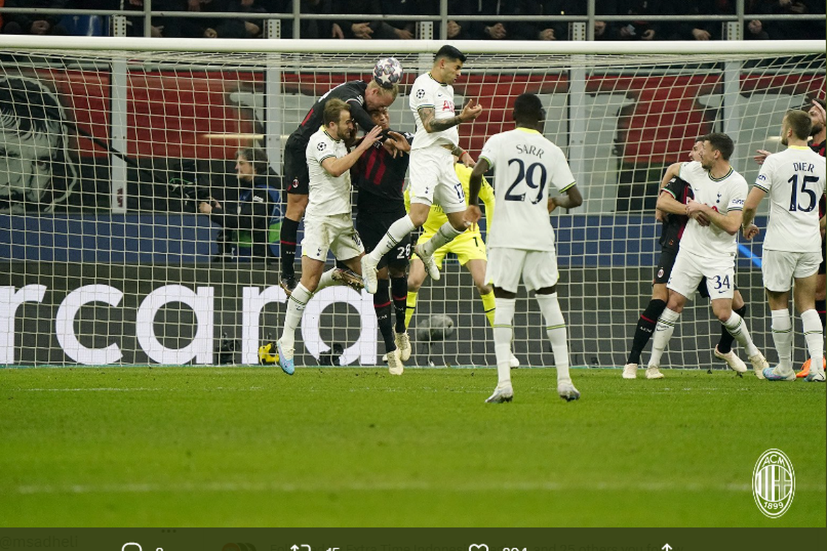 Pertandingan AC Milan vs Tottenham Hotspur pada babak 16 besar Liga Champions leg pertama, Rabu (15/2/2023) dini hari WIB di Stadion San Siro. Di dalam artikel ini tersemat link live streaming Tottenham vs Milan.