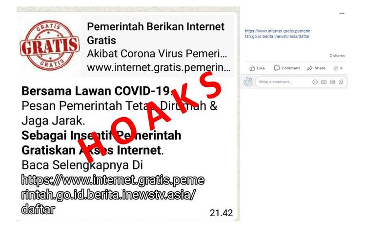Banyak yang menyebarkan link Pemerintah Berikan Internet Gratis. Kementerian Kominfo memastikan ini adalah hoaks.