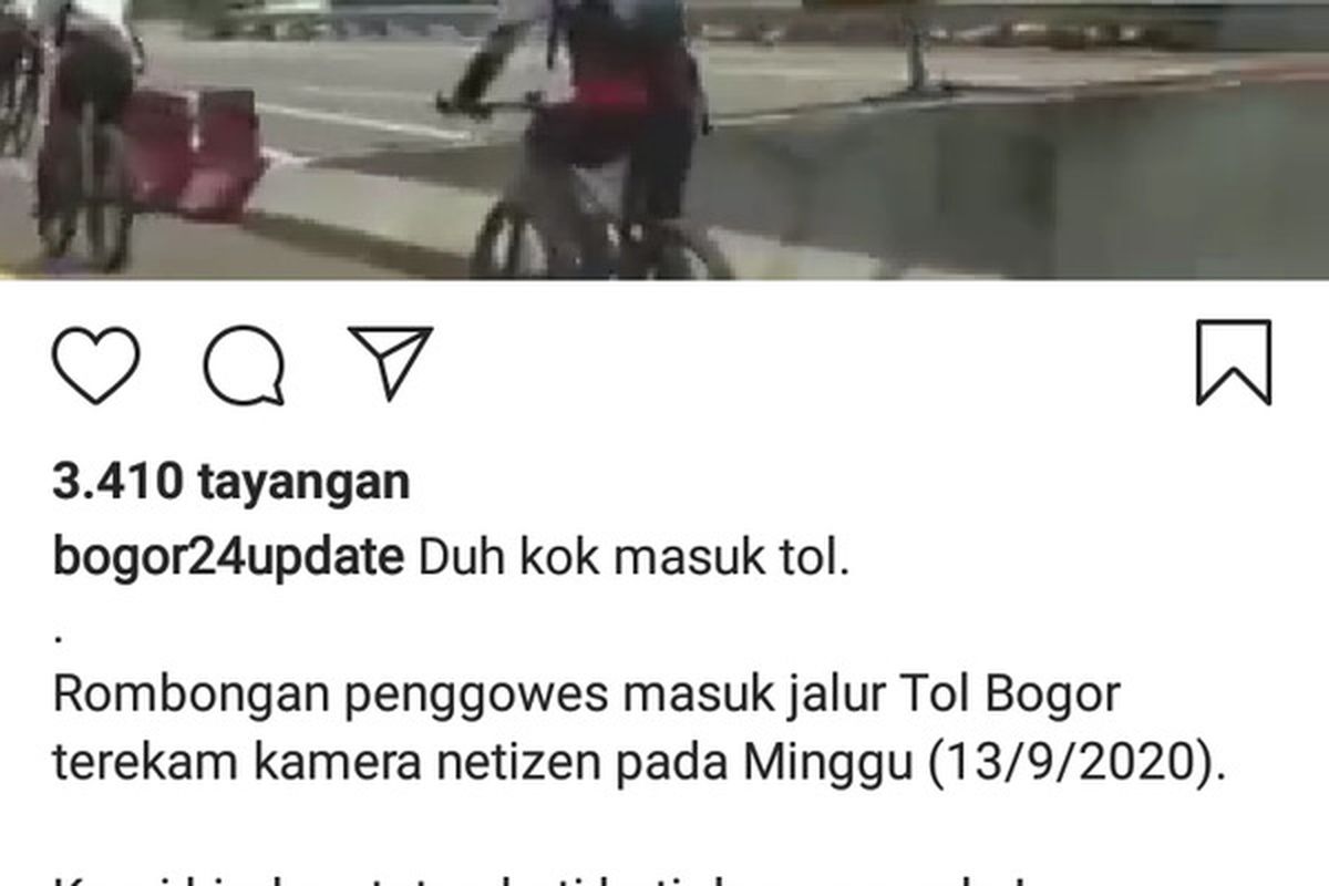 Rombongan pesepeda memasuki Jalan Tol Jagorawi tepatnya Km 46+500, Kecamatan Ciawi, Kabupaten Bogor, Jawa Barat, Minggu (13/9/2020).