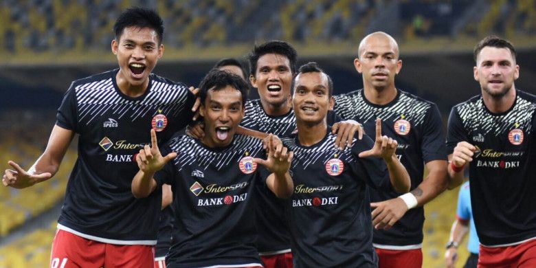 Para pemain Persija sukses merayakan kemenangan saat melawan Ratchaburi FC di Malaysia