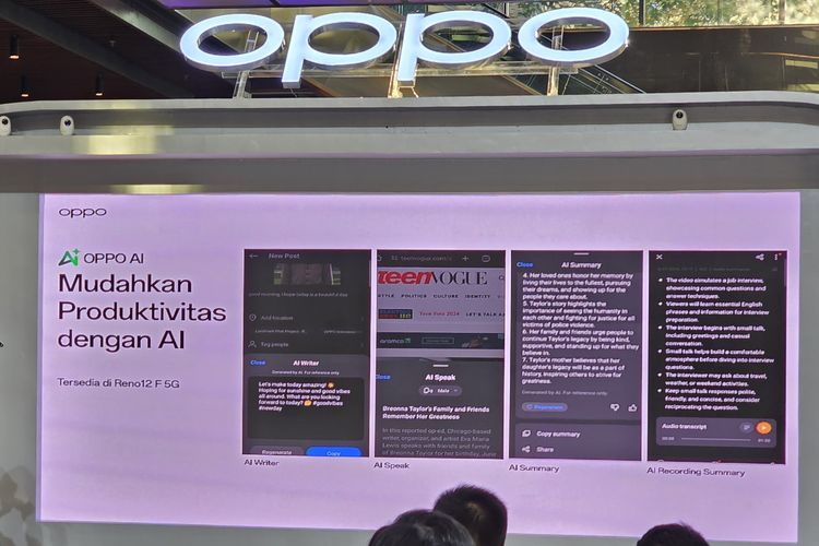 Ilustrasi deretan fitur Generative AI di Oppo Reno 12F 5G