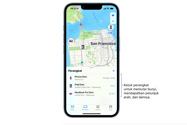 Ilustrasi cara melacak iPhone atau iPad yang hilang melalui Find My.