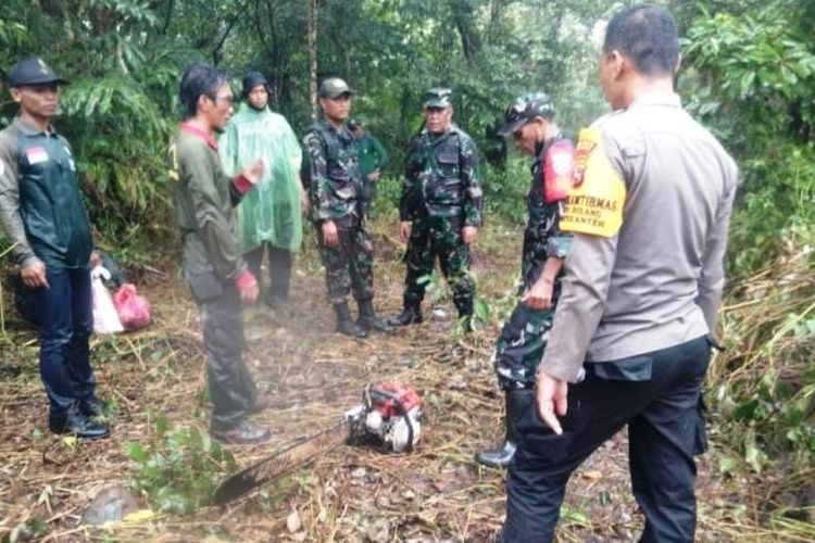 Tim gabungan Polri, TNI, dan BKPH Batu Lanteh menemukan seratus batang kayu sonokeling dan gergaji mesin di lokasi pembalakan liar.