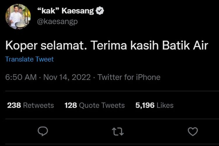 Cuitan Kaesang dalam akun Twitter-nya