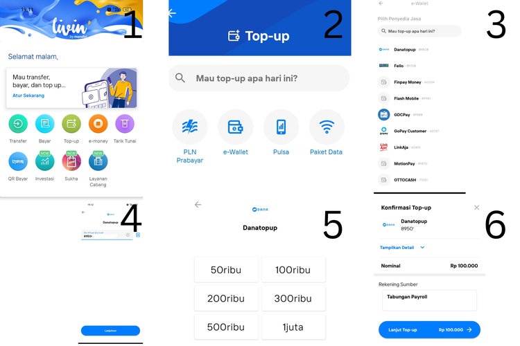 cara top up dana lewat livin mandiri