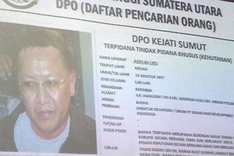 Adelin Lis masuk dalam daftar 50 buronan yang dicari Kejaksaan.