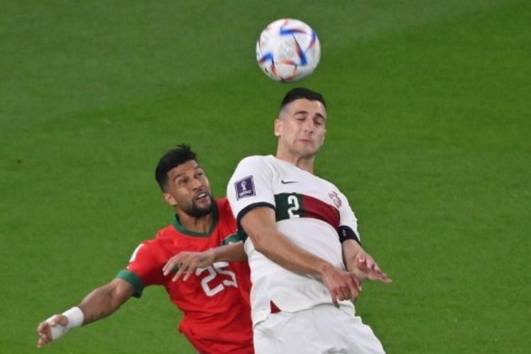 Laga Maroko vs Portugal dalam rangkaian perempat final Piala Dunia 2022 Qatar yang berlangsung di Stadion Al Thumama, Doha, pada Sabtu (10/12/2022) malam WIB.