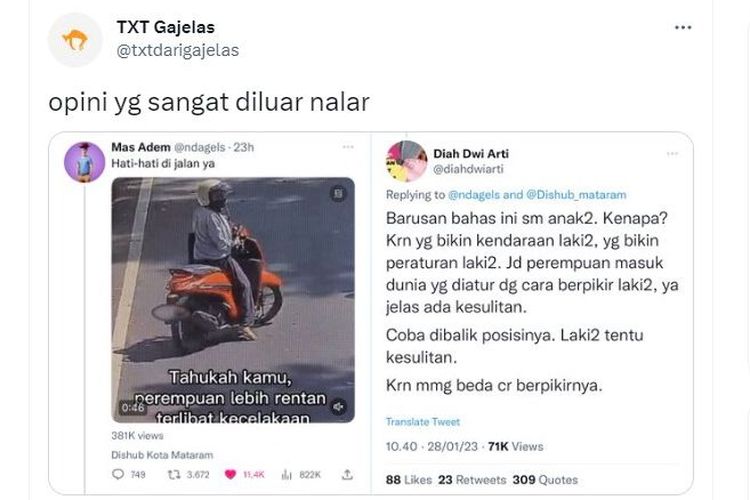 Viral unggahan tentang perempuan lebih rentan terlibat kecelakaan daripada laki-laki.