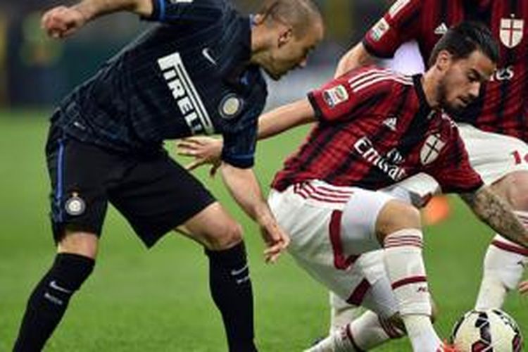 Suso menjalani laga derbi pertamanya bersama AC Milan, Minggu (19/4/2015). 