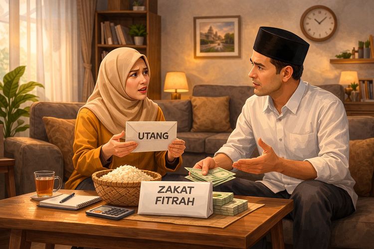 Hukum membayar zakat fitrah menggunakan uang hasil utang.